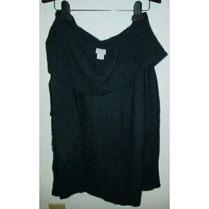 Chico's 2 Forest Green Sweater Slouchy Cowl Neck Sparkles Large Stretch Nylon